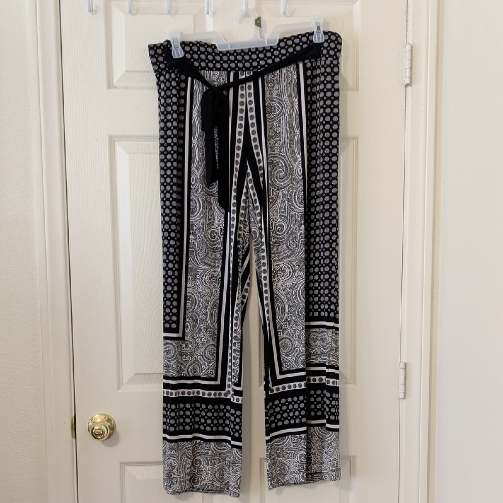 INC International Concepts Black & White Paisley Wide-Leg Palazzo Pants